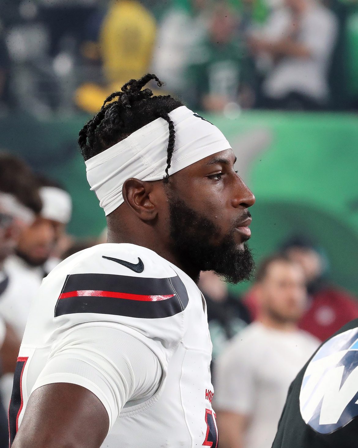 फोटो: न्यूयॉर्क जेट्स के डिफेंसिव खिलाड़ी क्रिस बॉयड की तस्वीर यहां 31 अक्टूबर, 2024 को न्यू जर्सी के ईस्ट रदरफोर्ड में मेट लाइफ स्टेडियम में अपनी पूर्व टीम, ह्यूस्टन टेक्सन्स के लिए खेलते हुए दिखाई गई है। 